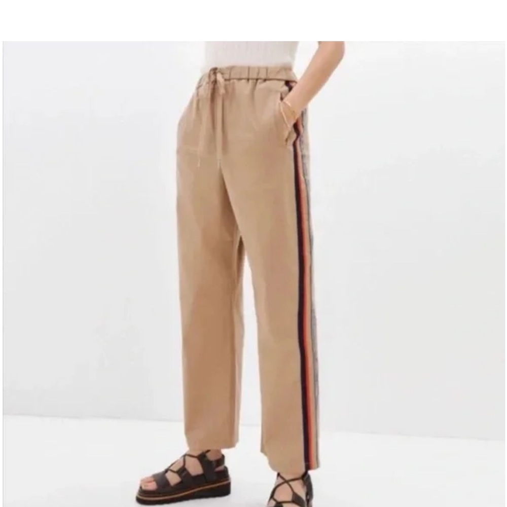 Anthropologie Maeve Classic Side Stripe Drawstring Track Pants Khaki